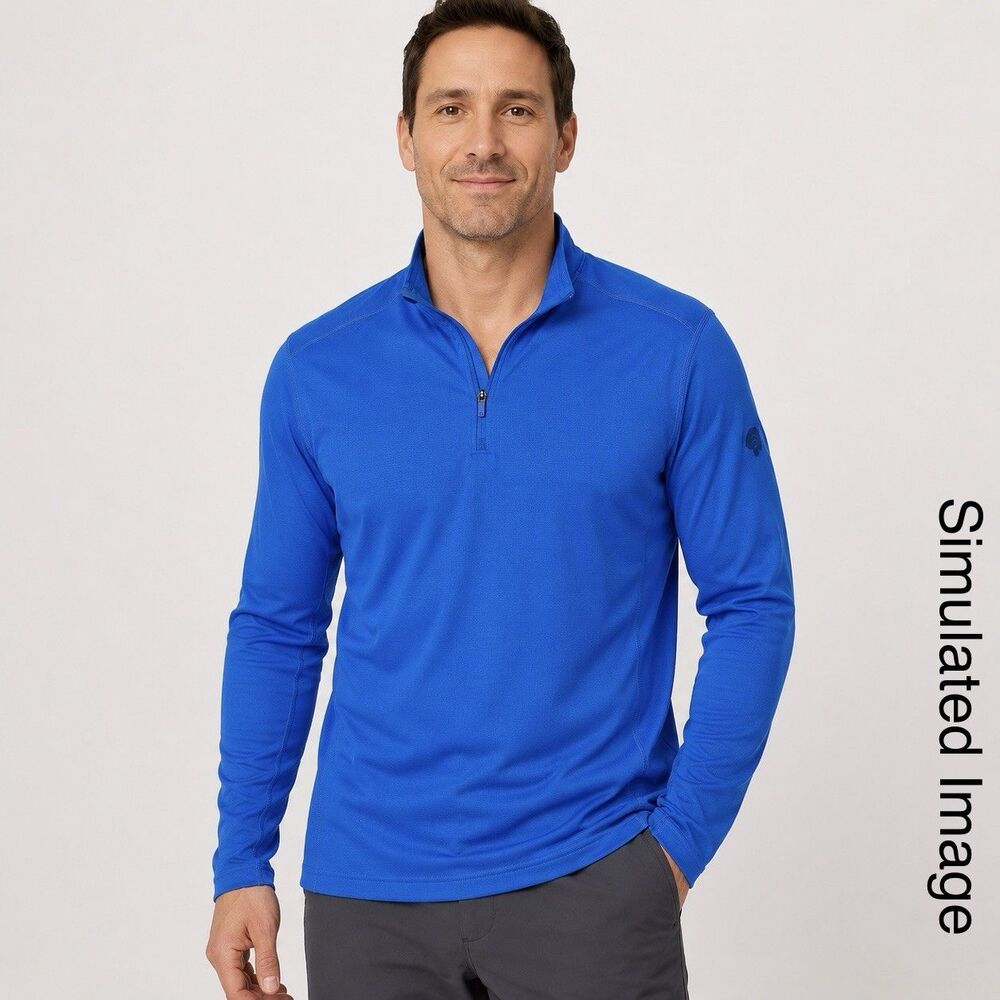 Mountain Hardwear Mens M Blue 1/4 Zip Pullover Shirt Hiking Polyester